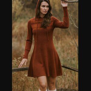 prAna Rust Knit Hooded Sweater Dress S | Cottagecore Cozy Mountain Minimalism